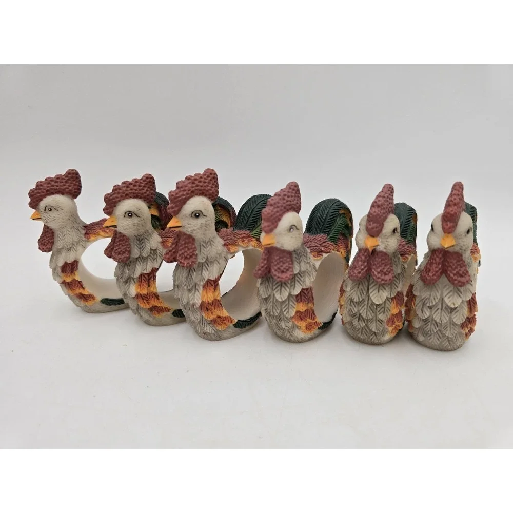 Lot Of 12 Rooster Napkin Ring Holders‎ Resin Country Chicken Bird Set